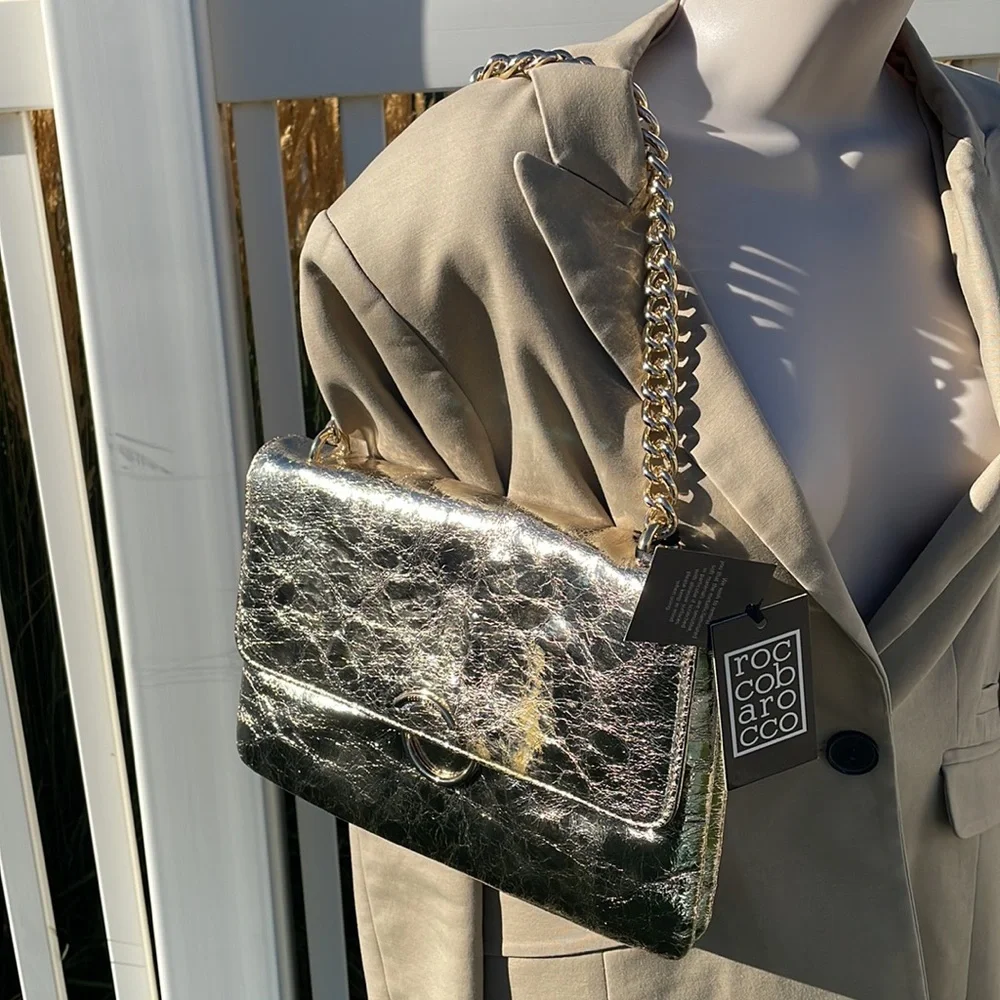 Rocco Barocco Gold Italian Brand Bag NWT - Picture 2 of 11